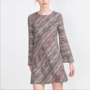 Zara W & B Collection Textured Knit Tweed Bell Sleeve Mini Dress Size Small